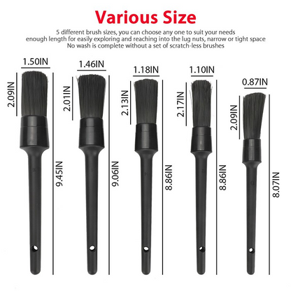 5PC Car Detailing Brush Kit Boar Hair Vehicle Auto Interior For Wheel