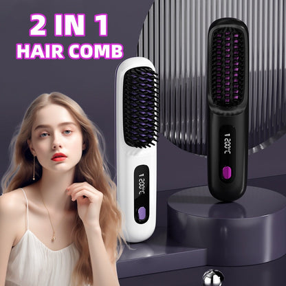 2 In 1 Straight Hair Comb Wireless Hair Straightener Brush Hair Fast
